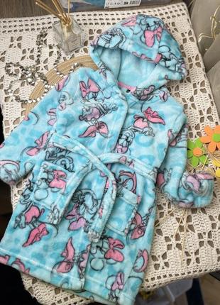 1+1=3 🩵 теплый халат велсофт disney minnie mouse 2-3 92-98 мини маус бирюзовый голубой розовый