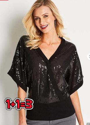 🎁1+1=3 фірмова блискуча чорна блуза блузка в паєтках + люрекс oasis, розмір 46 - 481 фото