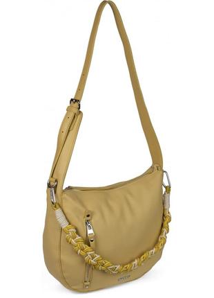 Женская сумка полукруглой формы. материал - эко кожа. аксессуары - никелированные. желтая6 фото