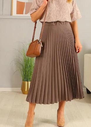 Женская летняя юбка плиссе "мелания", из легкой ткани, талия на резинке, р. 48,50 темн.беж