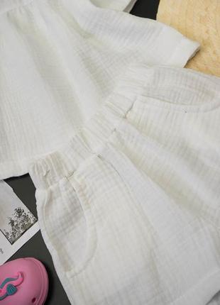 Легкий літній комплект із мусліну для дівчат, мусліновий костюм шорти і блуза, муслиновый комплект9 фото