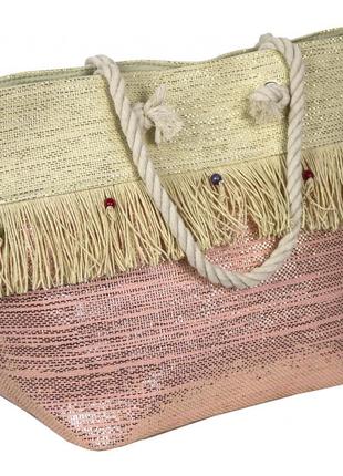 Сумка женская, объемная , пляжная, 2 ручки, ткань соломка с люрексом (vt8198532) 2 цвета, розовый6 фото