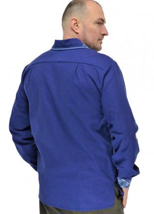 Мужская льняная сорочка вышиванка "незламність",  длинный рукав р.44,46,48,52 синяя4 фото