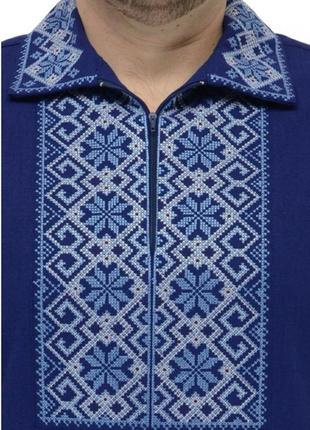 Мужская льняная сорочка вышиванка "незламність",  длинный рукав р.44,46,48,52 синяя3 фото