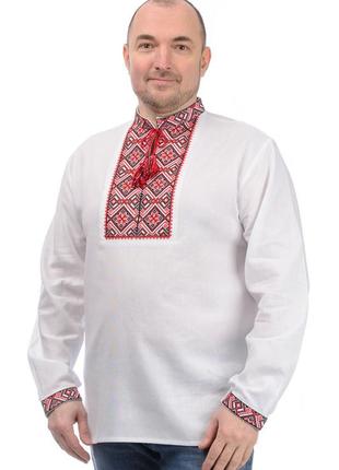 Мужская сорочка вышиванка этно,  длинный рукав, льняная ткань р.44,46,48,50,56,58 белая3 фото