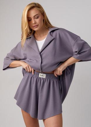 Трикотажный костюм с шортами клеш и рубашкой oversize5 фото