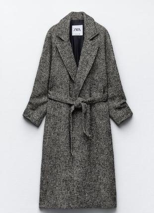 Пальто узор в ялинку s xs zara