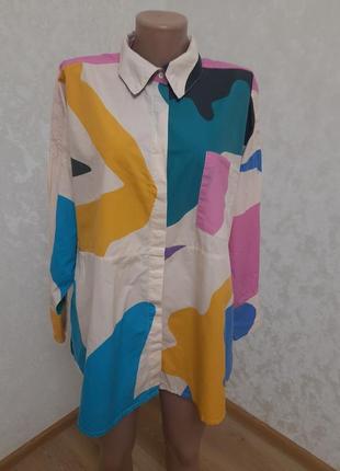 Яркая разноцветная рубашка легкий кардиган с карманами.2 фото