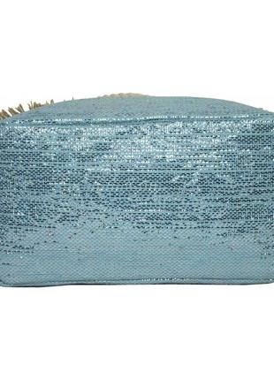 Сумка женская, объемная , пляжная, 2 ручки, ткань соломка с люрексом (vt8198532) 2 цвета, голубой6 фото