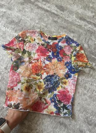 Футболка сітка квіти bershka3 фото