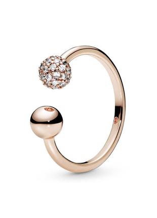 Серебряное кольцо кольца пандора pandora 188316cz открытая с камнями камни шарики сферы серебро розовое золото проба ale met новое с биркой и пломбой