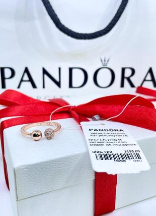 Срібне кільце кільця пандора pandora 188316cz відкрита з камінцями камені кульки сфери срібло рожеве золото пробу ale met нове з биркою і пломбою