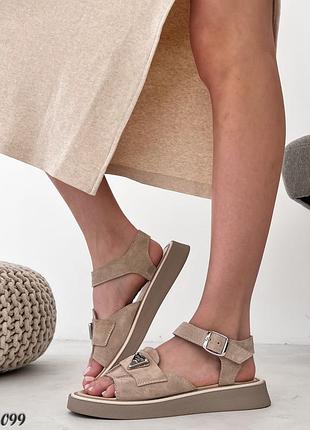 Бежевые женские босоножки из натуральной замши замшевые босоножки
