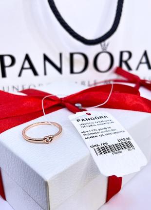 Срібне кільце кільця пандора pandora 182495c01 блискуче серце сердечко з каменем срібло рожеве золото проба ale met нове з биркою і пломбою