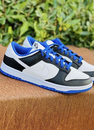 Оригінал кросівки nike dunk low white black royal данки чорні білі