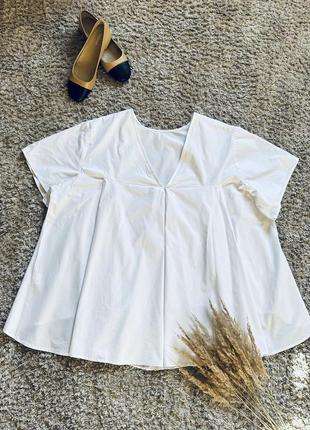 Белая блузка с короткими рукавами хлопковая блуза оверсайз натуральный топ
