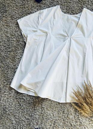 Белая блузка с короткими рукавами хлопковая блуза оверсайз натуральный топ3 фото