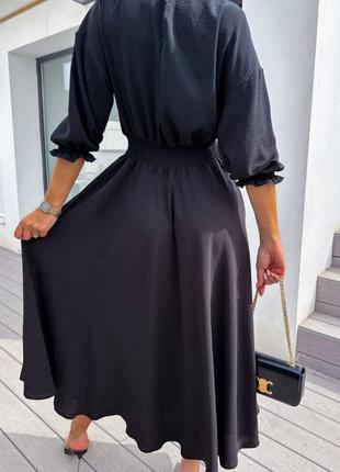 Сукня міді з рукавами з широкою гумкою на талії платт чорна блакитна бежева рожева...