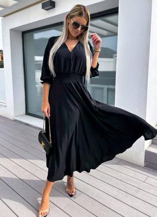 Сукня міді з рукавами з широкою гумкою на талії платт чорна блакитна бежева рожева...