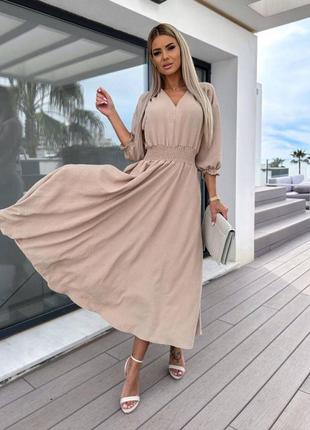 Сукня міді з рукавами з широкою гумкою на талії платт чорна блакитна бежева рожева...