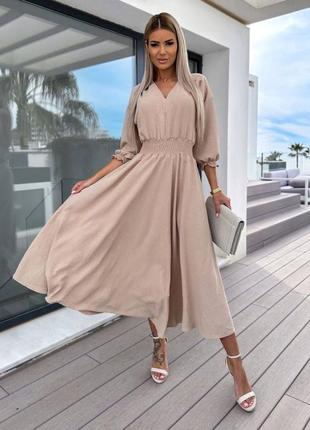 Сукня міді з рукавами з широкою гумкою на талії платт чорна блакитна бежева рожева...