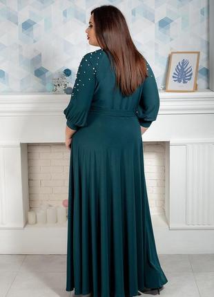 Нарядное длинное платье большого размера, микродайвинг, отделка жемчуг, р.52,54,56 бордо2 фото