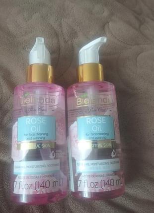 Bielenda rose oil масло для очищення трояндове 140 мл гідрофільне масло для делікатної і чутливої шкіри