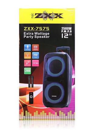 Акустическая переносная колонка zxx-7575/ 8163 60вт 12" 80х39х33см  usb/sd/fm/bt/tws/2mic (1 шт/ящ)