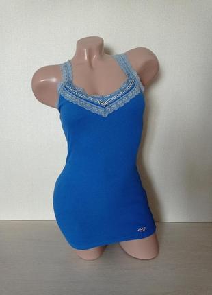 Майка с кружевом, хлопок, цвет голубой, размер 10-12