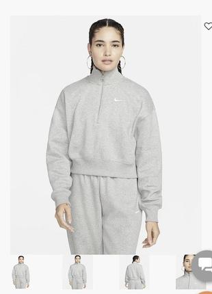 Світшот nike sportswear phoenix fleece oversized half-zip crop sweatshirt grey