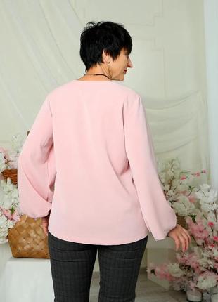 Женские стильная блузка "татти" из легкой ткани, рукава на резинке, р-ры 46-48,50-52,54-56  розовая3 фото
