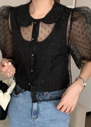 Вкорочена блузка топ прозора з органзи плюметі