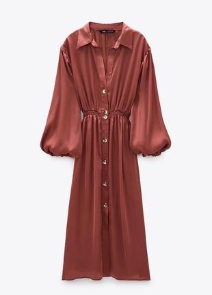 Атласное платье-рубашка zara