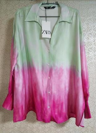 Zara zara стильная малиновая рубашка рубашка блузка с эффектом тай-дай принт градиент gradient оверсайз бренд зара zara, р.s