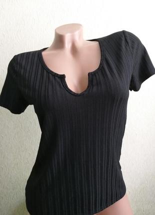 Топ в рубчик. футболка. топик стретчевый. черный.