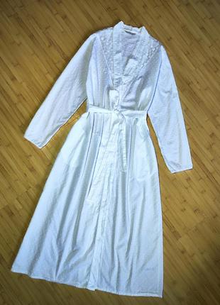 Mara-rose by cuber jammies коттоновый белый халат с вышивкой плюмети и кружевом