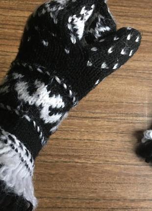 Рукавицы варежки с узором вязаные