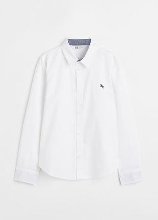 Белая рубашка сорочка из хлопковой ткани с отложным воротником с длинным рукавом h&m