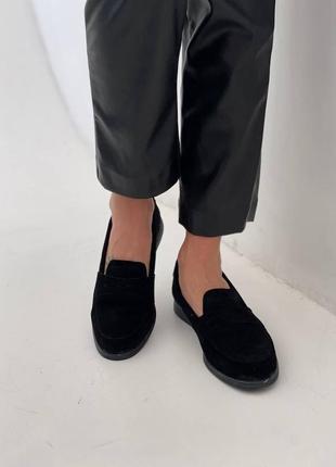 Черные замшевые женские лоферы, туфли на низкой подошве, натуральная замша, 36-40р5 фото