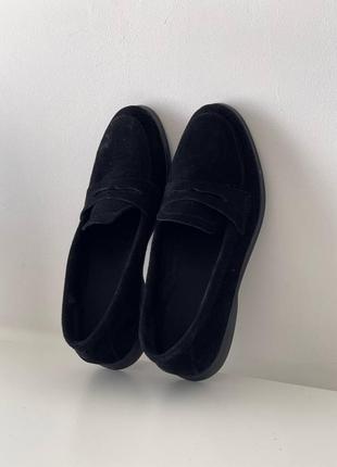 Черные замшевые женские лоферы, туфли на низкой подошве, натуральная замша, 36-40р8 фото