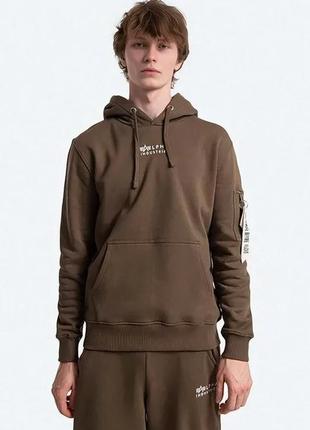 Urbanshop бавовняна кофта alpha industries чоловіча колір зелений з капюшоном з аплікацією 118350.629-green