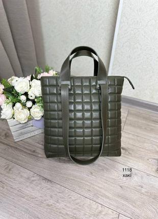 Жіноча стильна та якісна сумка шоппер з еко шкіри хакі1 фото