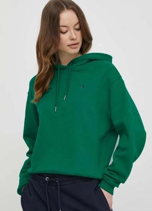 Urbanshop com ua бавовняна кофта tommy hilfiger жіноча колір зелений з капюшоном однотонна розміри запитуйте