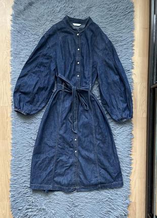 Стильное хлопковое платье hm с объемным рукавом