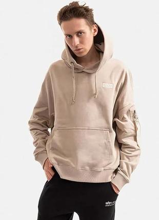 Urbanshop бавовняна кофта alpha industries чоловіча колір бежевий з капюшоном однотонна 118349.627-cream