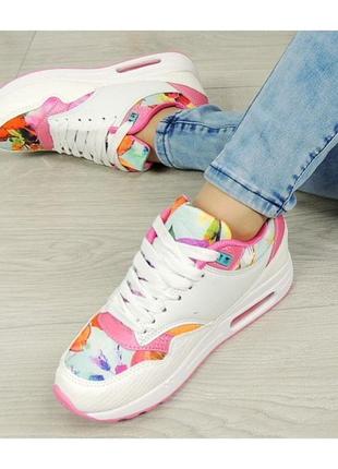 Кроссовки женские польща белые, цветочный принт