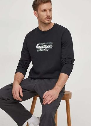Urbanshop com ua бавовняна кофта pepe jeans robinson чоловіча колір чорний з принтом розміри запитуйте