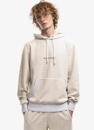 Urbanshop бавовняна кофта filling pieces reverse чоловіча колір бежевий з капюшоном однотонна