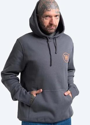 Urbanshop бавовняна кофта wood wood ian hoodie чоловіча колір сірий з капюшоном з принтом