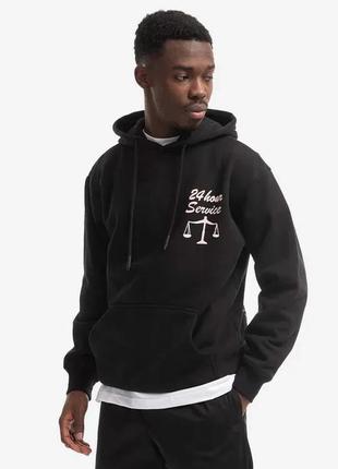 Urbanshop бавовняна кофта market 24 hr lawyer service hoodie чоловіча колір чорний з капюшоном з принтом